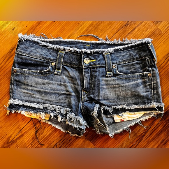 True Religion Love & Haight Joey Denim Cutoff Shorts 30 RARE! - Picture 4 of 16